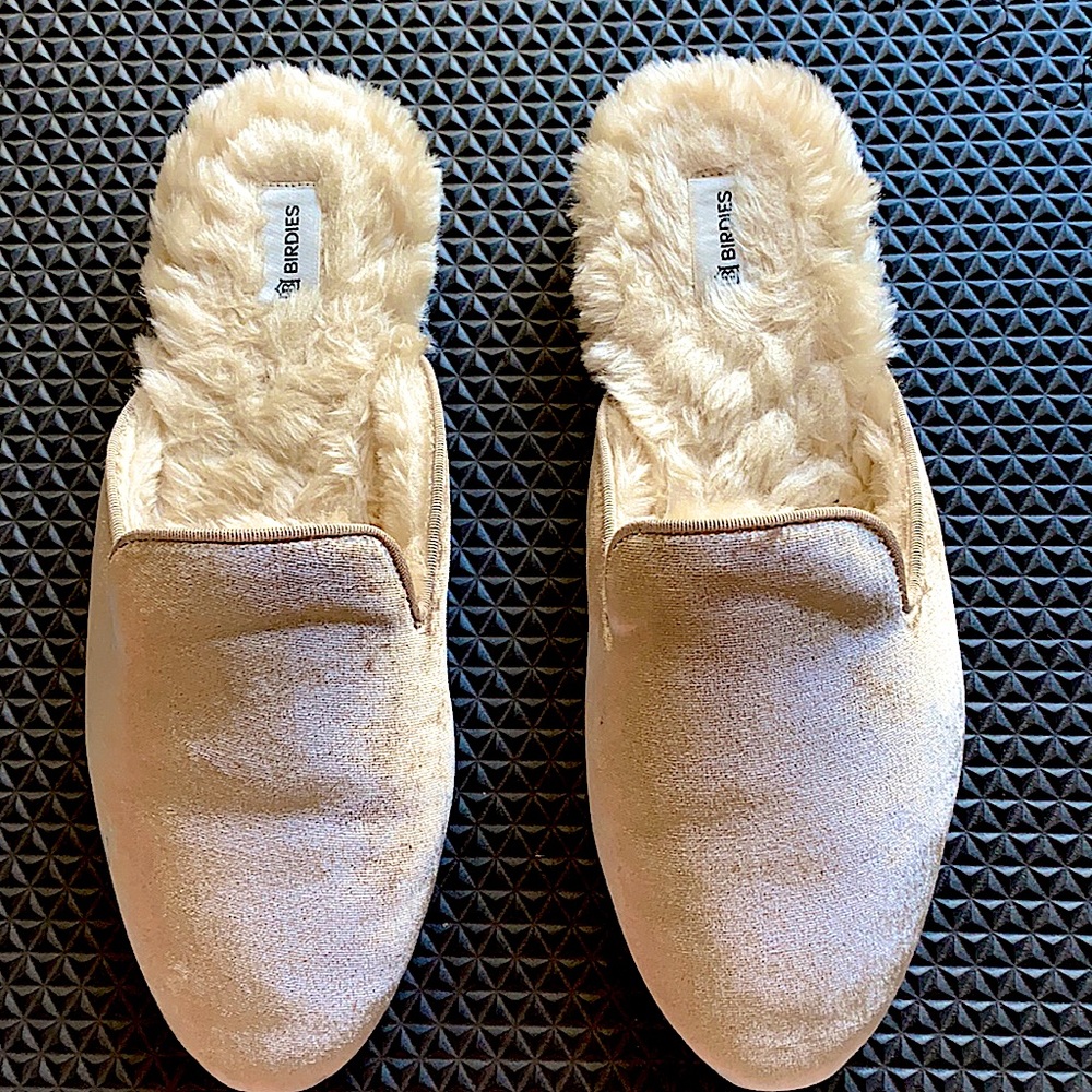 Birdies The Phoebe Cream Faux Fur mules.
